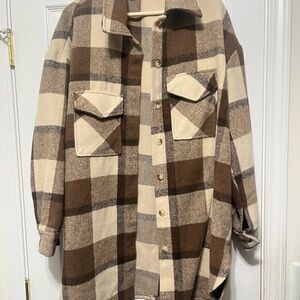SHEIN Curve Brown and Cream Plaid shacket